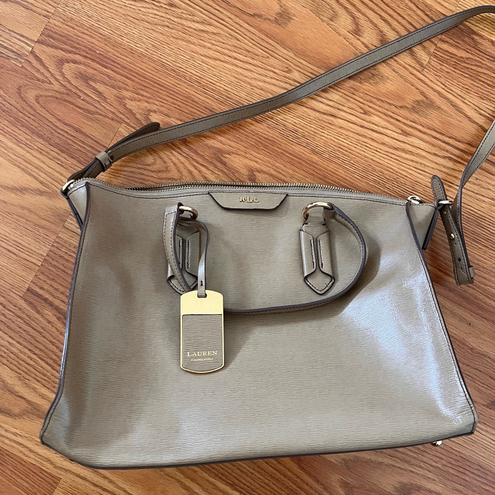 Ralph Lauren-RLL saffiano leather camel beige shoulder bag-tote